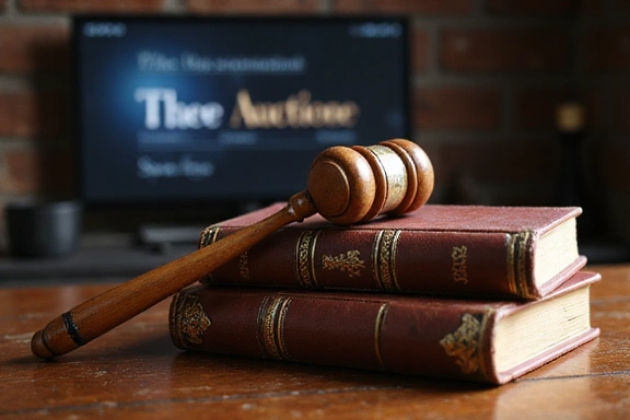A sophisticated auction gavel and a stack of antique books, symbolizing the fusion of tradition and modern technology in luxury auctions.