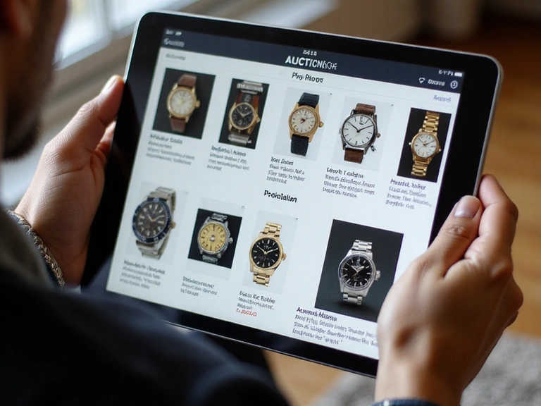 Person browsing an online auction catalog on a tablet