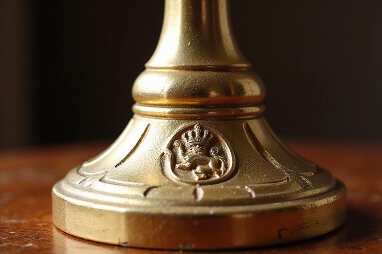 Image of the scepter's base, showing the royal crest engraving.