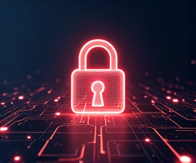 Abstract digital lock with glowing lines, representing secure online access