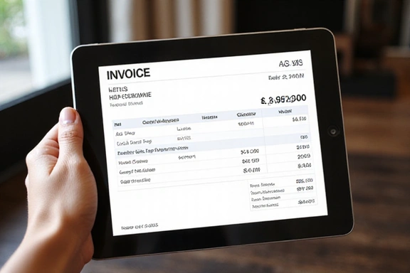 Digital invoice or receipt on a tablet